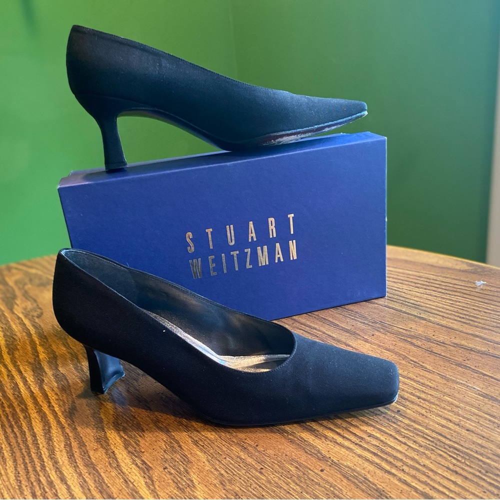 Stuart Weitzman square toe black pumps